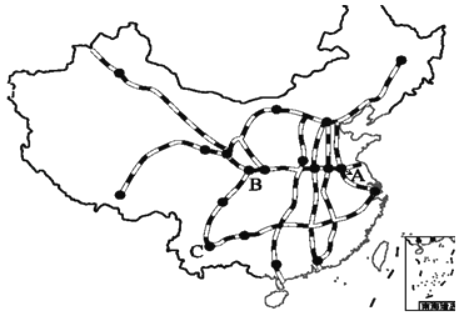 读我国部分铁路干线分布图.完成下列各题. (1)铁路枢纽A是 .在此交会的铁路干有 . .(2)图中位于我国第一级阶梯的铁路线是 .(3)内蒙古包头市有1 000吨含有稀有金属的矿石要运输到广州.然后装船出口.最佳的运输方式是 .便捷的运输路线是 .(4)我们盐城市拥有的铁路线是 .从该市乘火车去北京.依次经过的铁路线是 .陇海线. .所乘的火车应是 题目和参考答案
